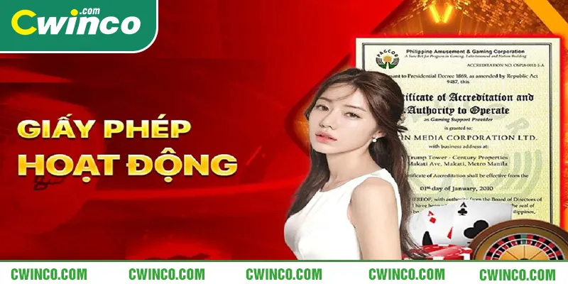 Giấy phép hoạt động Cwin cấp bởi First Cagayan